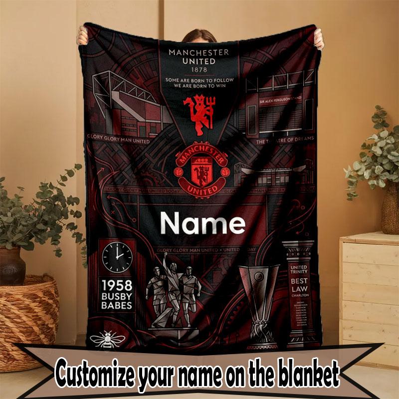 Custom Name Personalized Manchester United Print Blanket, Home Decor, Bedroom, Sofa, Camping, Couch, Gifts for Birthday Christmas