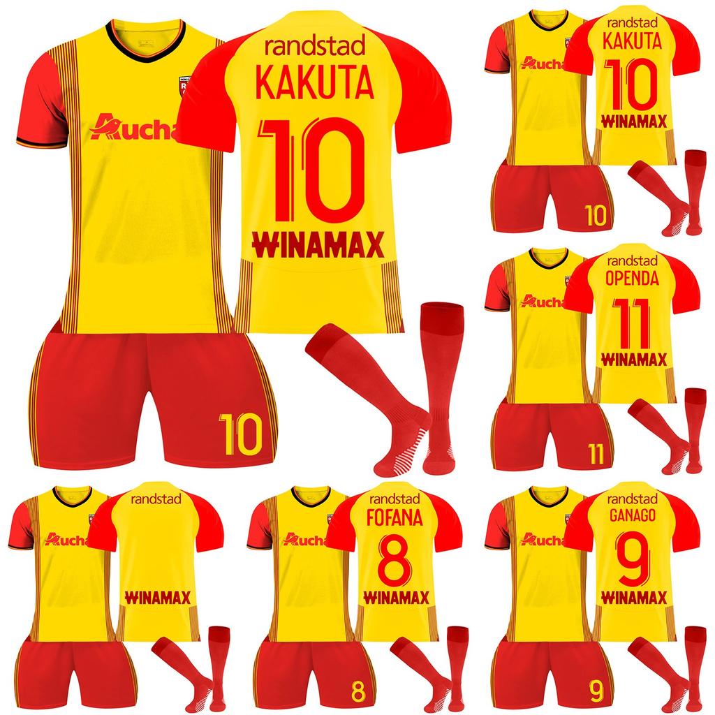 2324 RC Lens Hjemme Fotballdrakter Shorts Sokker Sett Ny Sesong Shorts Sokker Voksenstørrelser Antrekk
