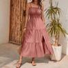 Spring and Summer Women's New Suspender Waist Solid Color Slim-fitting Split-ended Dress