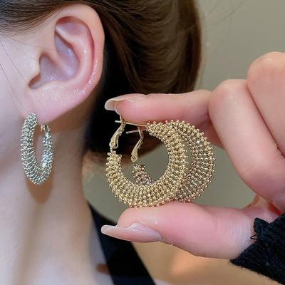 Gold Silver Geometric Hoop Earrings Circle Women's Jewelry Retro Ear Hoop Earrings  Ladies/Girls