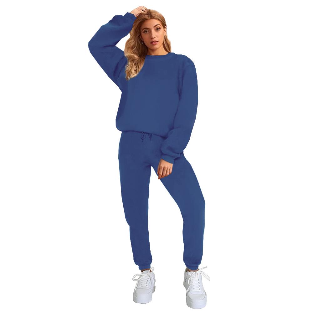 

2026 Women s European & American Autumn/Winter Pure Color Round Neck Pullover Hoodie and Long Pants Set - Casual Long Sleeve Fashion. 3XL синий