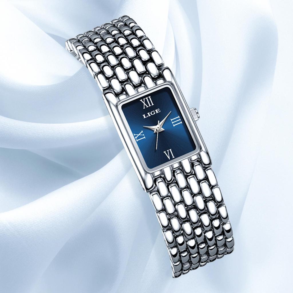 LIGE Damenuhr, schlicht, exquisit, elegant, neues Design, Edelstahl, wasserdicht, Damenuhr