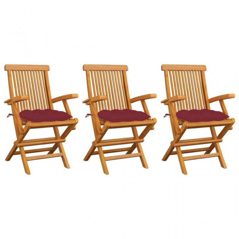 Día y Noche - Día y Noche Sillas de jardín 3 uds madera teca con cojines rojo tinto