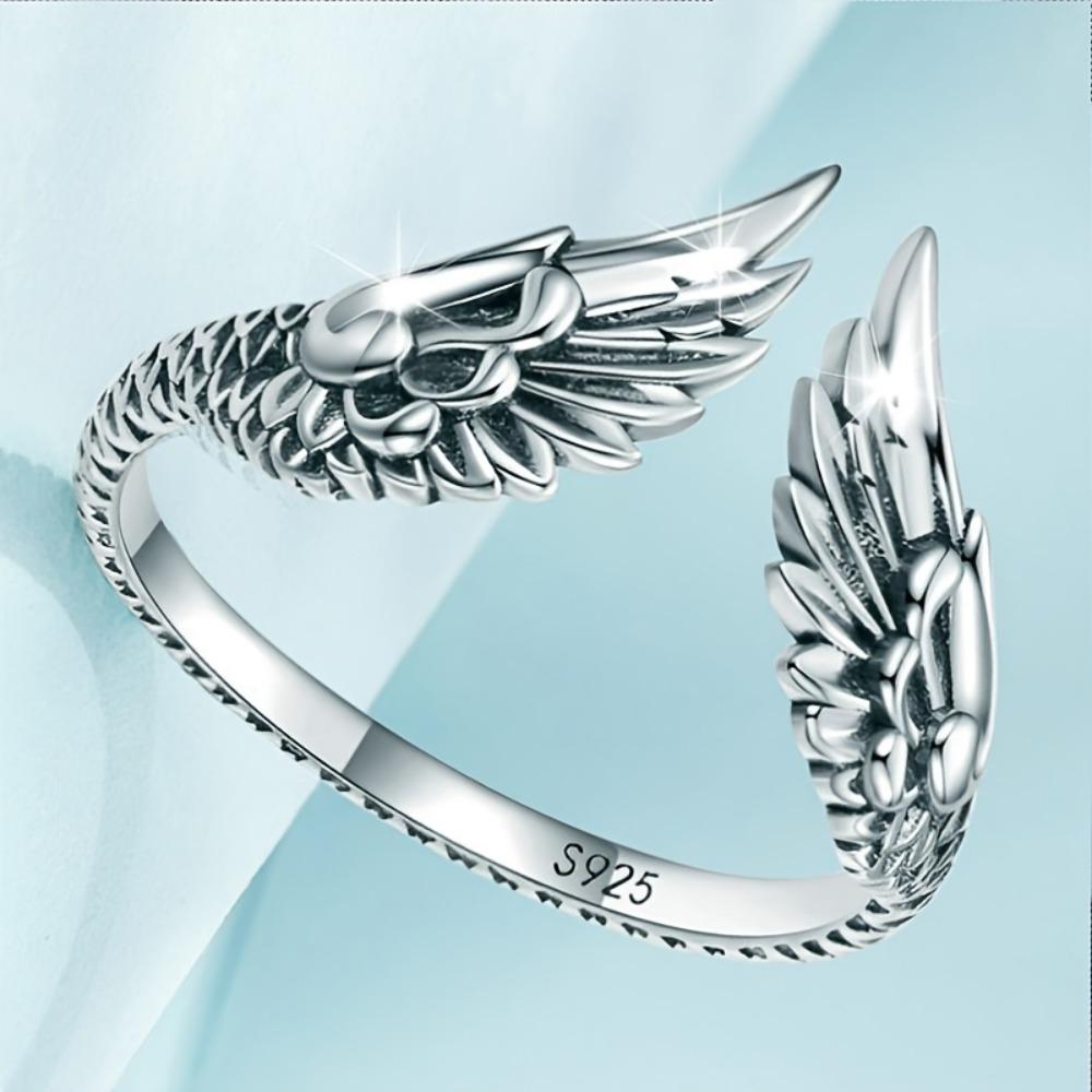 1 adet Kanatlı Açık Yüzük, Basit Retro Guardian Tüy Parmak Yüzüğü El Takısı