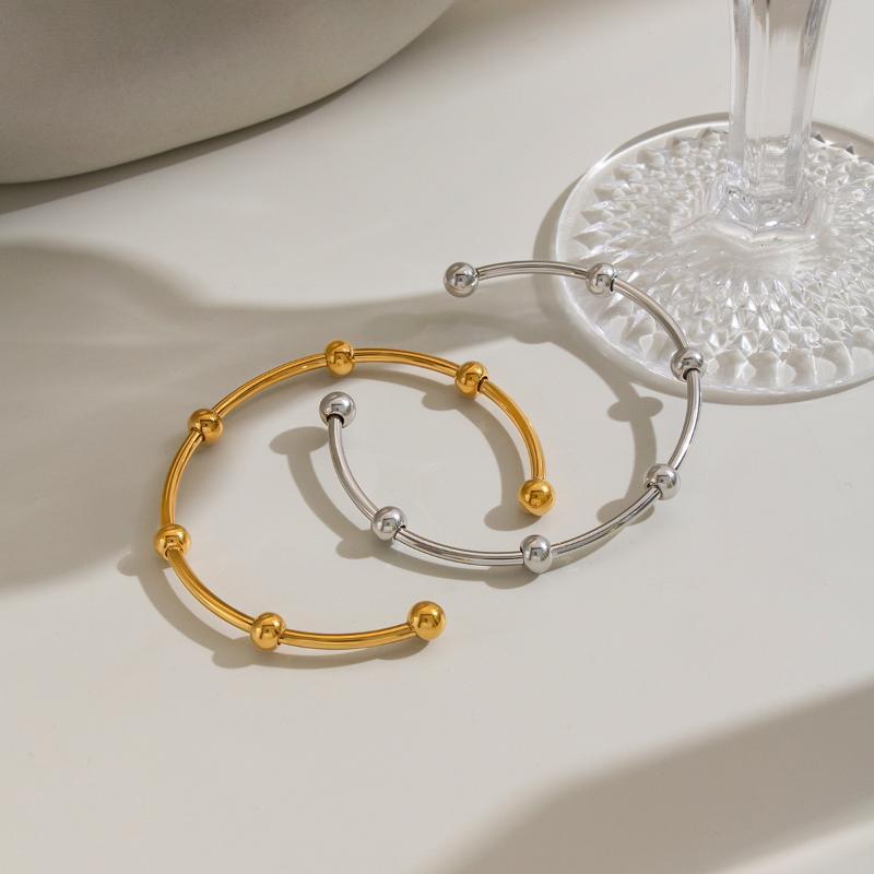Stainless Steel Round Bead Bangle For Women Fashion Unique Minimalist Geometric Dating Party Jewelry Gifts