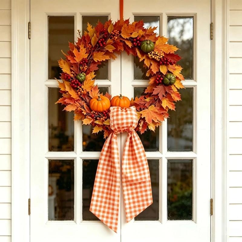 Entryway Wreath Ribbon Tie, Polyester Holiday Accent for Fall Gatherings, Thanksgiving Display and Classroom Use