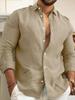 2023 Men's Cotton Linen Solid Color Casual Cardigan Shirt