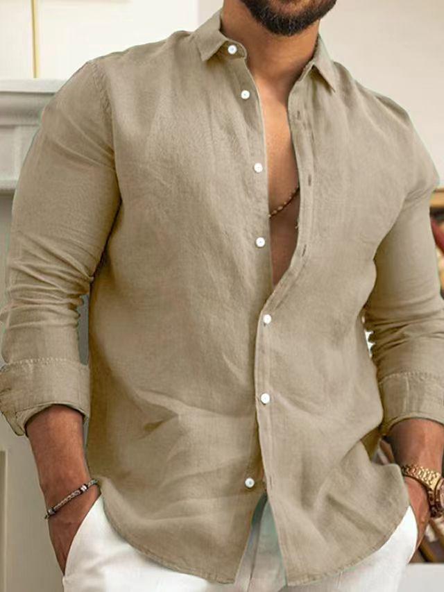 2023 Men's Cotton Linen Solid Color Casual Cardigan Shirt