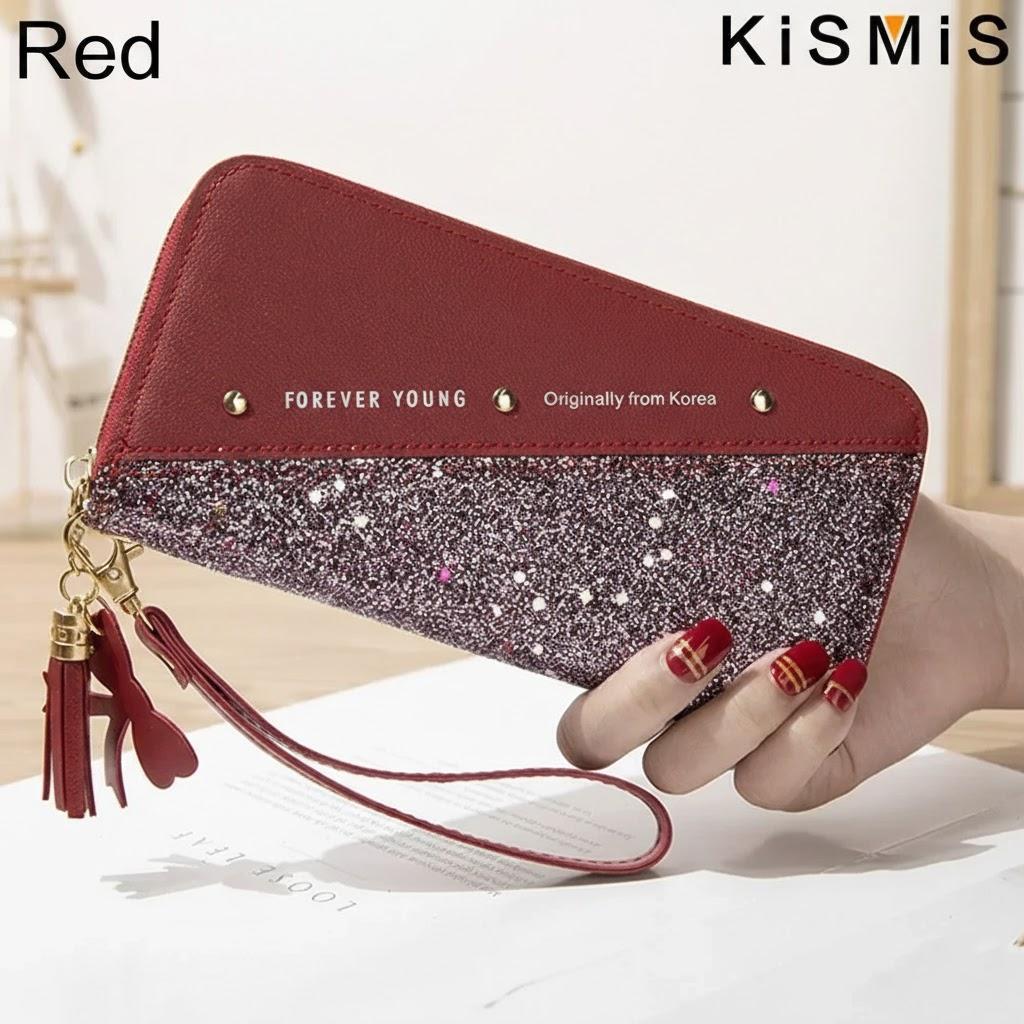 

Fashion Women Pu Leather Long Wallets Sequins Patchwork Glitter Coin Purse Female Girls Gifts Wholesale червоний