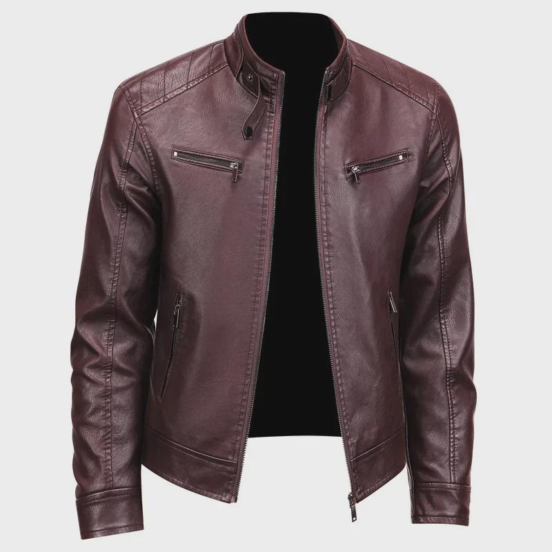 Men's Trendy PU Leather Motorcycle Jacket with Stand Collar - American & British Style