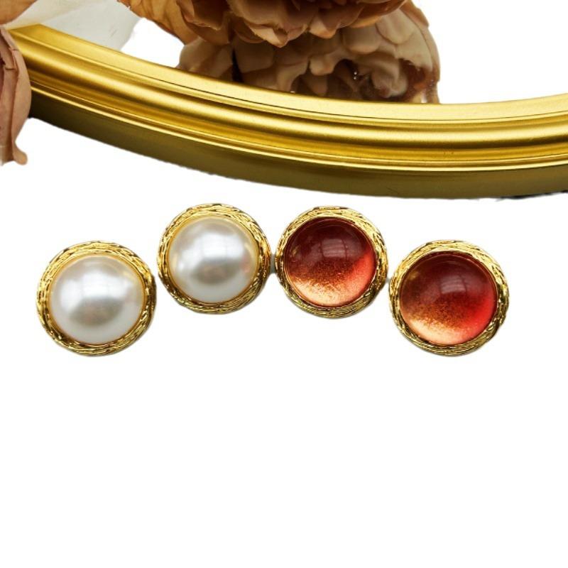 Medieval Vintage Western Style Electroplated Genuine Gold Temperament Geometric Circular Pearl 925 Silver Needle Earrings