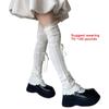 Japanese Ribbed Thigh High Leg Warmers Lace Up Bandages Over Knee Flared Leg Covers Ruffle Trim Footless Socks for Women