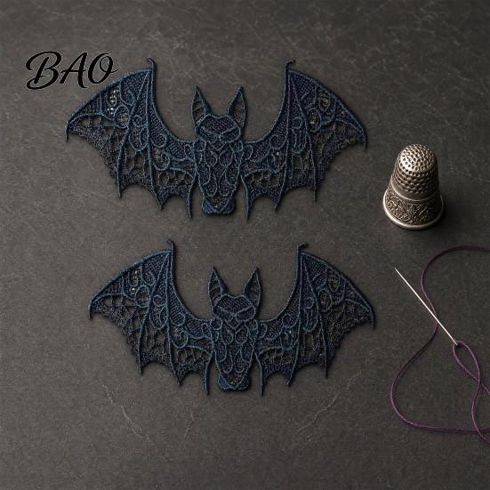Durable Fabric Patches 2PCS Halloween Bat Embroidered Patch, Lace Gothic Wing Design Long-lasting DIY Clothing Badges, for Backpacks Jeans Jackets