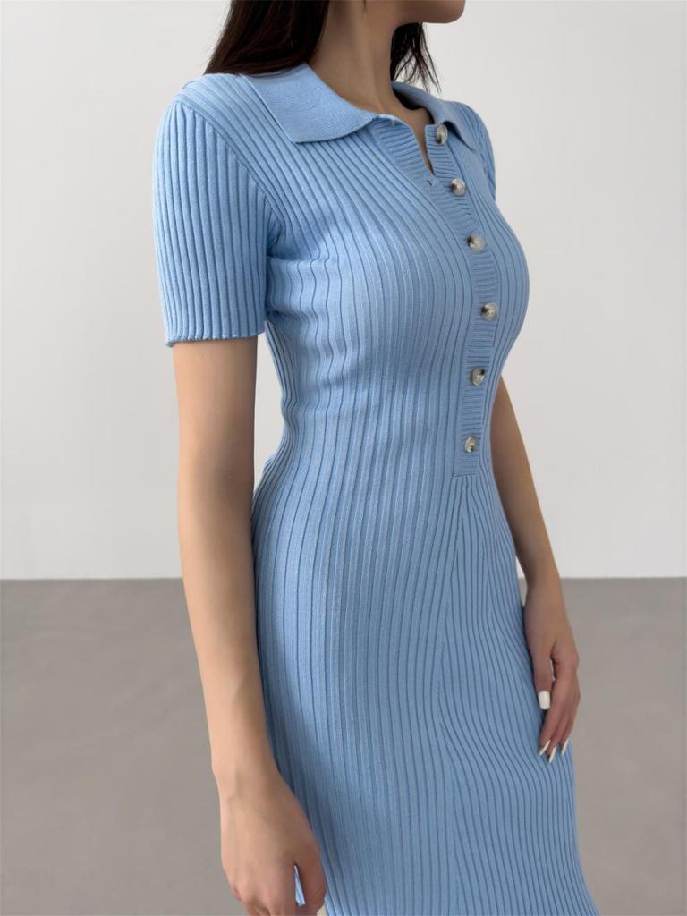 European & American Fishtail Knit Dress: Women's Summer Slim Fit Polo with Short Sleeves and Hip Wrap Skirt