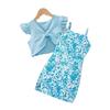 Mädchen Mode Blumendruck Kleid mit Schleife Top Set Sommer Kinder Casual Elegante Kleid