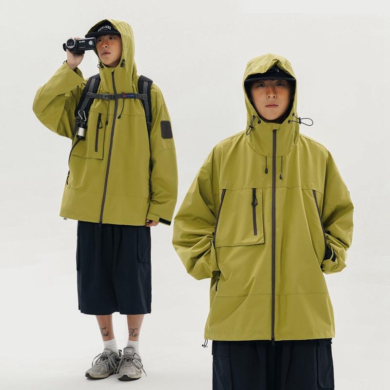 Spring and Autumn New Men's Korean Style Solid Color Hooded Outdoor Multi-Pocket Jacket Trendy Couple Jacket