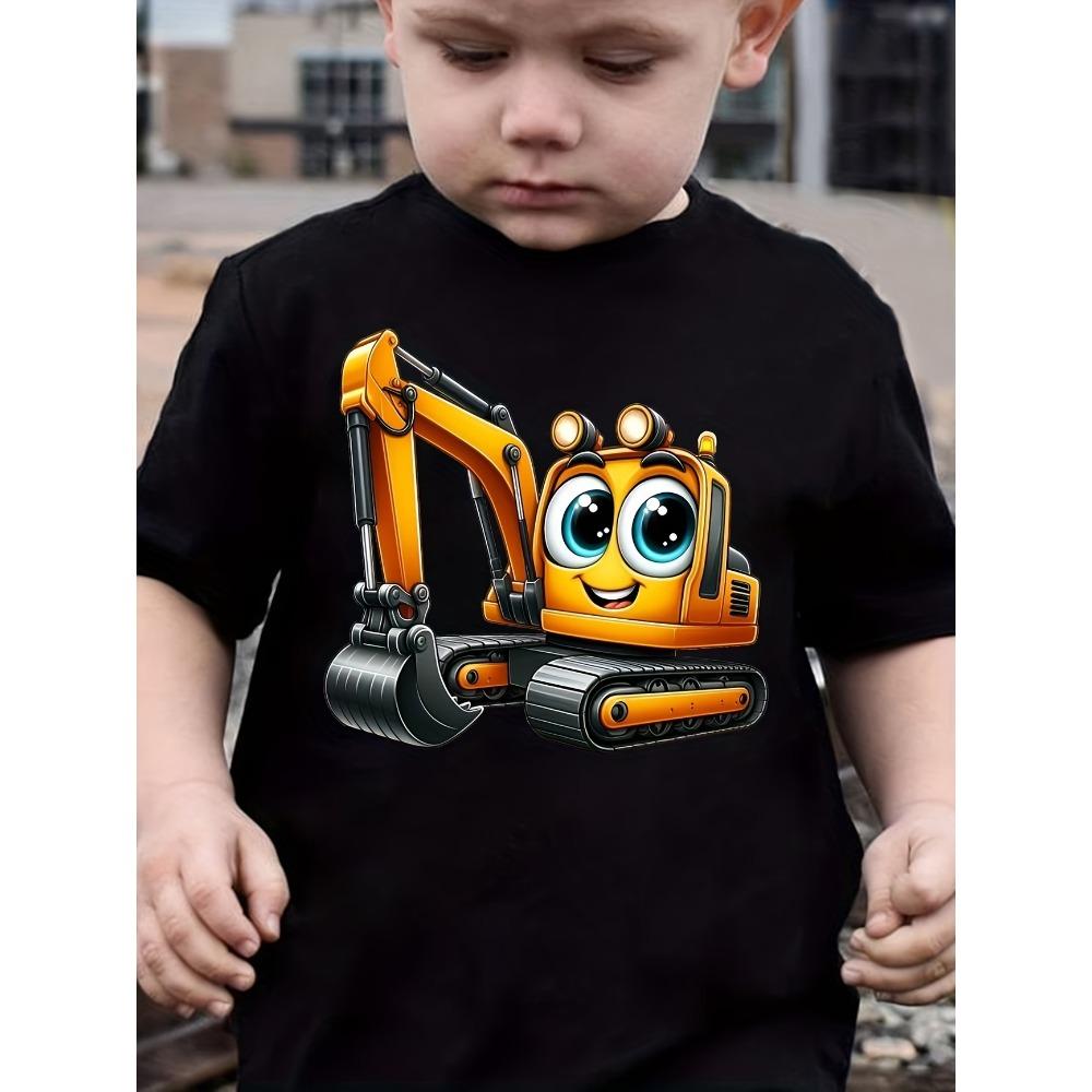 Summer Cute Letter Bulldozer Cool Print Childrens T Shirt Fashion Cotton Kids Short Sleeve Shirt Casual Boys Clothes Tees Tops