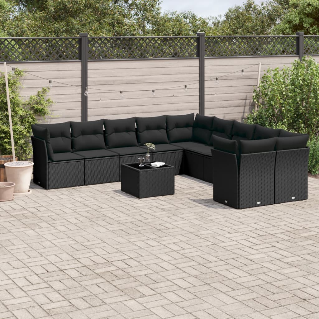 Vidaxl 11-Cz. Set da Giardino, Cuscini Rattan Nero Pe