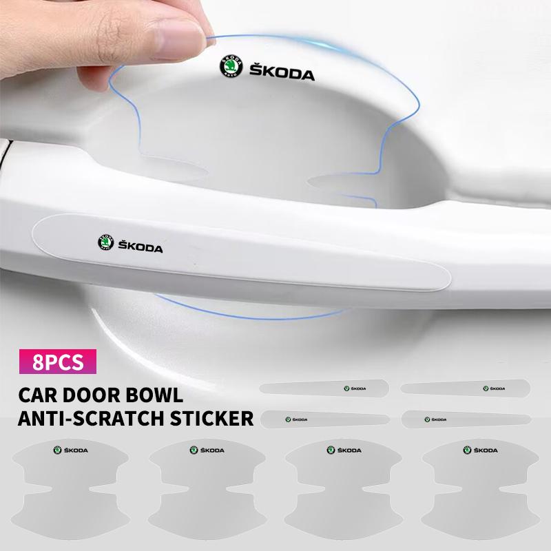 8Pcs Car Door Handle Bowl Transparent Rubber Protector Car Sticker Door Wrist Film For Skoda Octavia Kodiaq VII Scala K Gxy544