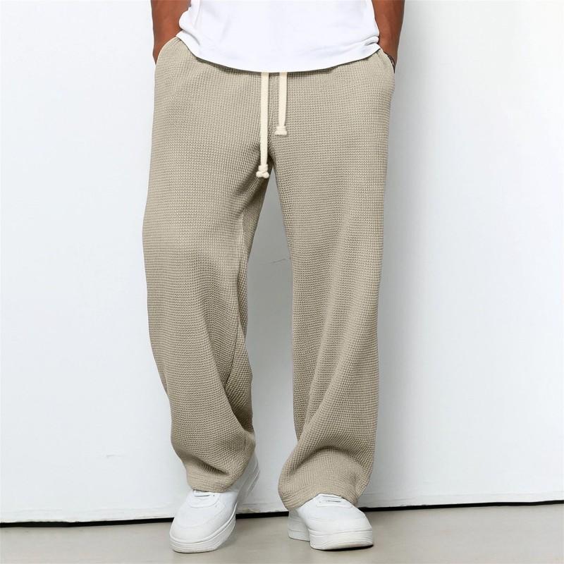 Mens Loose Waffle Knit Wide Leg Jogger Pants Casual Stretch Trousers Daily Wear