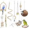 9-Piece Parrots Chewing Toy Set - Natural Wood & Rope Bungee Toys for Anchovies, Coconut Hideaway with Ladder, Bird Perch Stand, Cage Accessories for