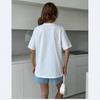 T-shirt Blanc Imprimé Coton Manches Courtes Casual Mignon pour Femme - Été Coupe Ample, Polyvalent, Anti-Âge