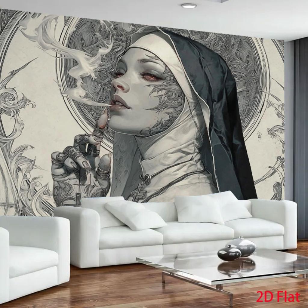 1 piece 2D flat dark gothic-punk spiritualist gothic nun background banner suitable for parties.PMJ