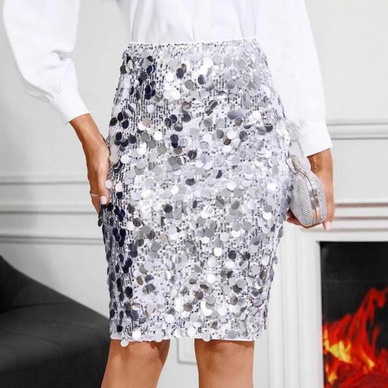 Women Skirt High Waist Shiny Sequin Decoration Slimming Leg Shape Office Lady Skirt Daily Work Party Wear