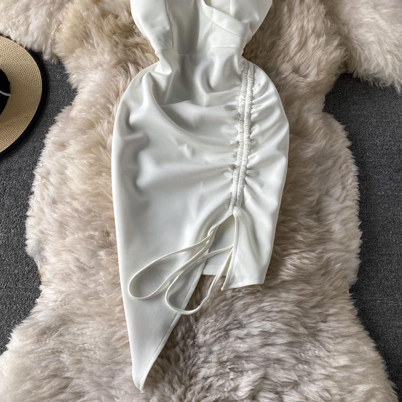 Pure Desire Style Sexy Neck Tube Top Dress Women's 2026 Summer New Tight and Thin Irregular Spice Girl Hip Wrap Dress