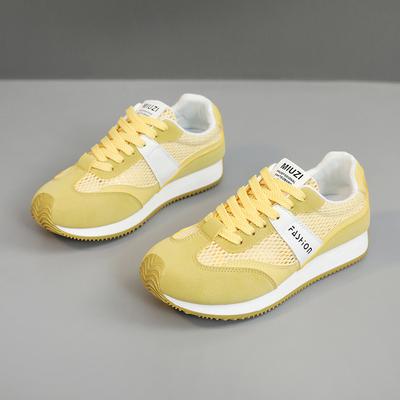 Trendy Yellow Women's Casual Shoes Breathable Mesh Loafers Outdoor Comfortable Low-top Lace-up Sneakers Designer Women's Shoes