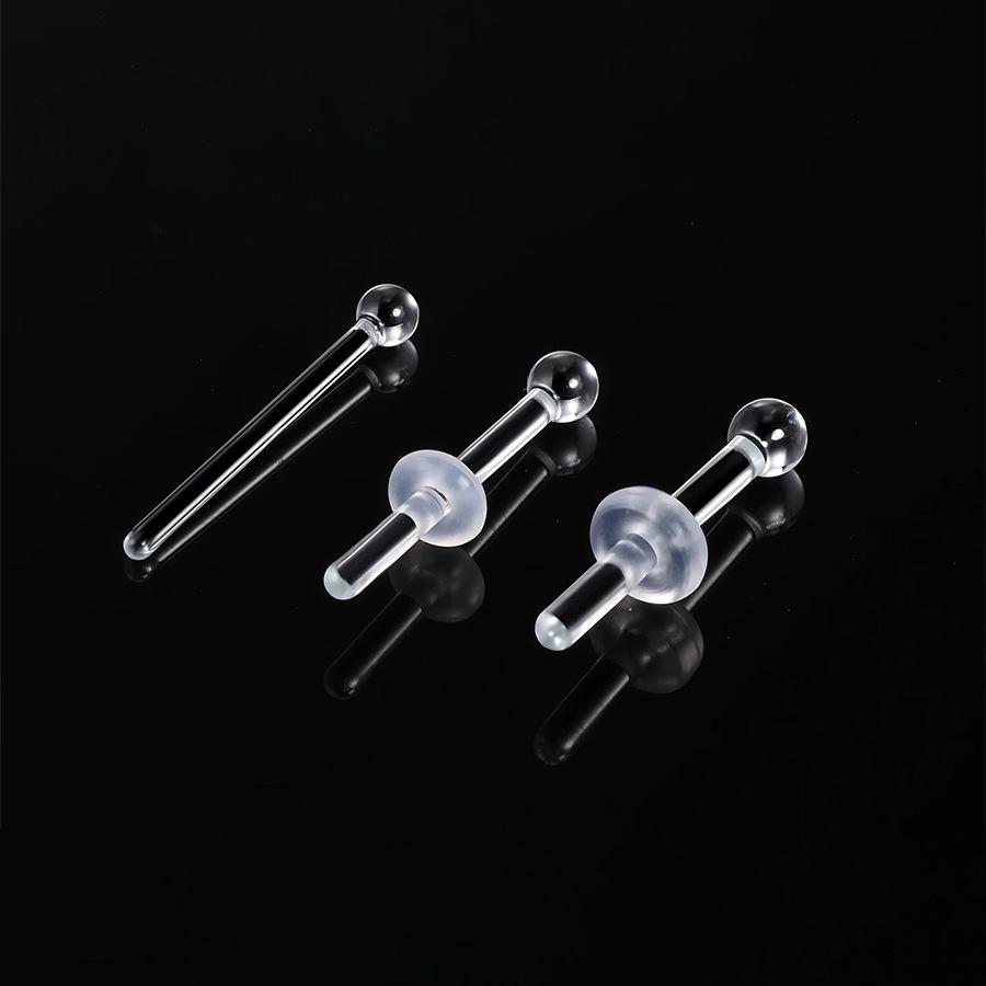 Transparent Glass Nose Stud & C-Shaped Ring Set – L-Shaped & 5-Word Curved Bar Invisible Piercing Jewelry
