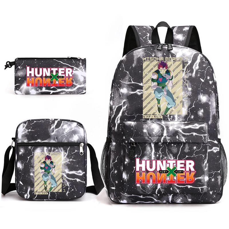 Hunter X Hunter Anime Print Student Backpack Casual Daypack for Boys Girls with Pencil Case 3 Piece Set