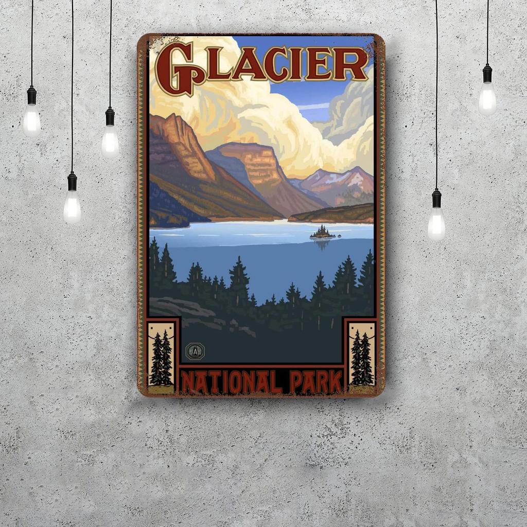 Nationalpark Glacier Lustiges Bar Metallschild Retro Plakette Vintage Schild Alkohol Trinker Kneipe Club Küchenwanddekoration