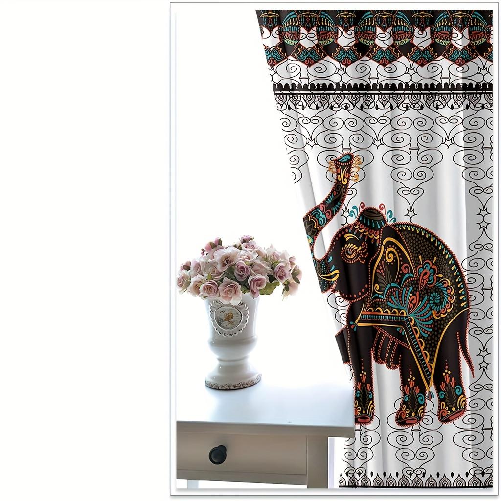 2pcs Boho Curtains, Indian Bohemian Hippie Window Drapes Mandala Animal Elephant Print Pattern Bore Room Decor Curtains.