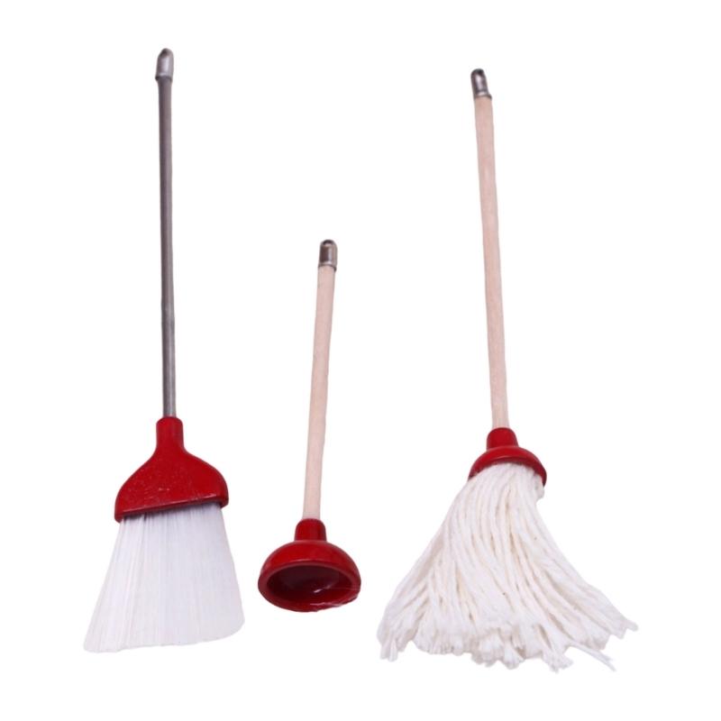 

Miniature Housekeeping Tools Set 3PCS Doll Accessories Bathroom Mop Plunger Wood Plastic Cotton Components красный