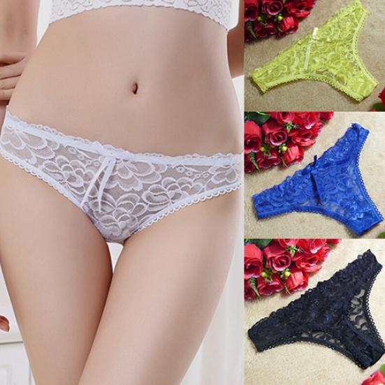 Women Sexy Lace Hollow V-string Briefs Panty Thongs G-string Lingerie Underwear