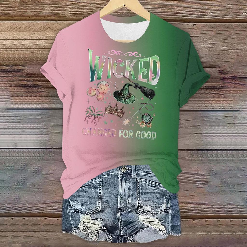 Damen Casual Bedrucktes T-Shirt Rundhals Pullover Kurzarm Top