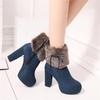 Women's Plus Size Lined Round Toe Boots with Heel and Side Zipper Warm Winter Casual Boots