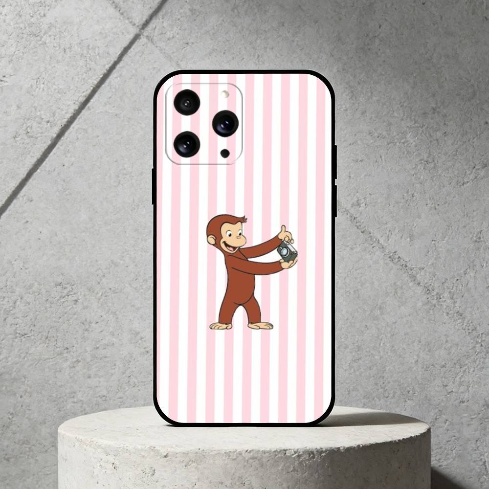 Luxury Y2K Curious George Phone Case Silicone Black Soft For IPhone 17,16,15,14,13,12,11,SE,Plus Pro Max