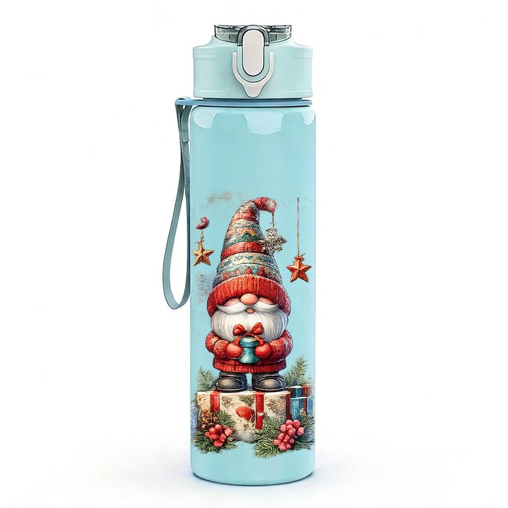 1PC Gnome Santa Christmas Set Print 750ml Color Plastic Sports Water Bottle Leakproof Flip Straw Lid Suitable for Sports Office Home Use