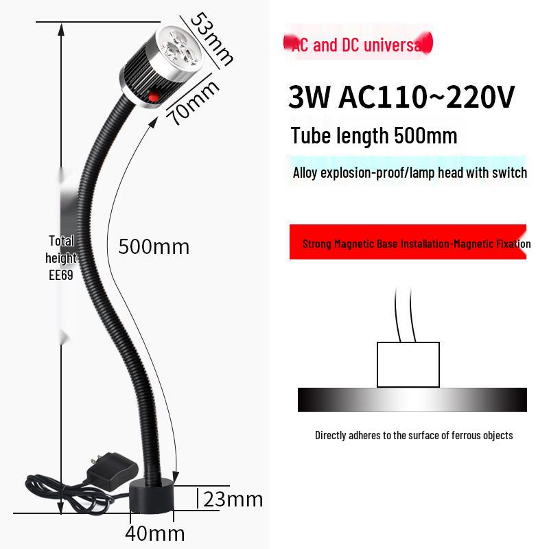 LED Pracovní světlo pro obráběcí stroje – Hadicové magnetické světlo s husím krkem pro CNC soustruh 24V/220V