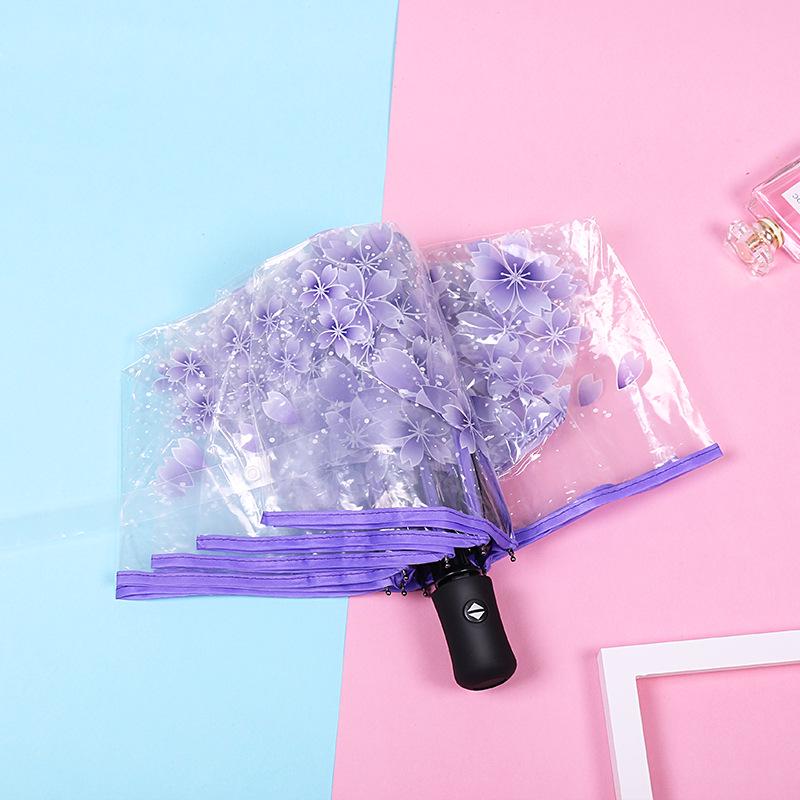 Japonský lesní styl průhledný deštník s třešňovými květy s klenutou dlouhou rukojetí pro studenty