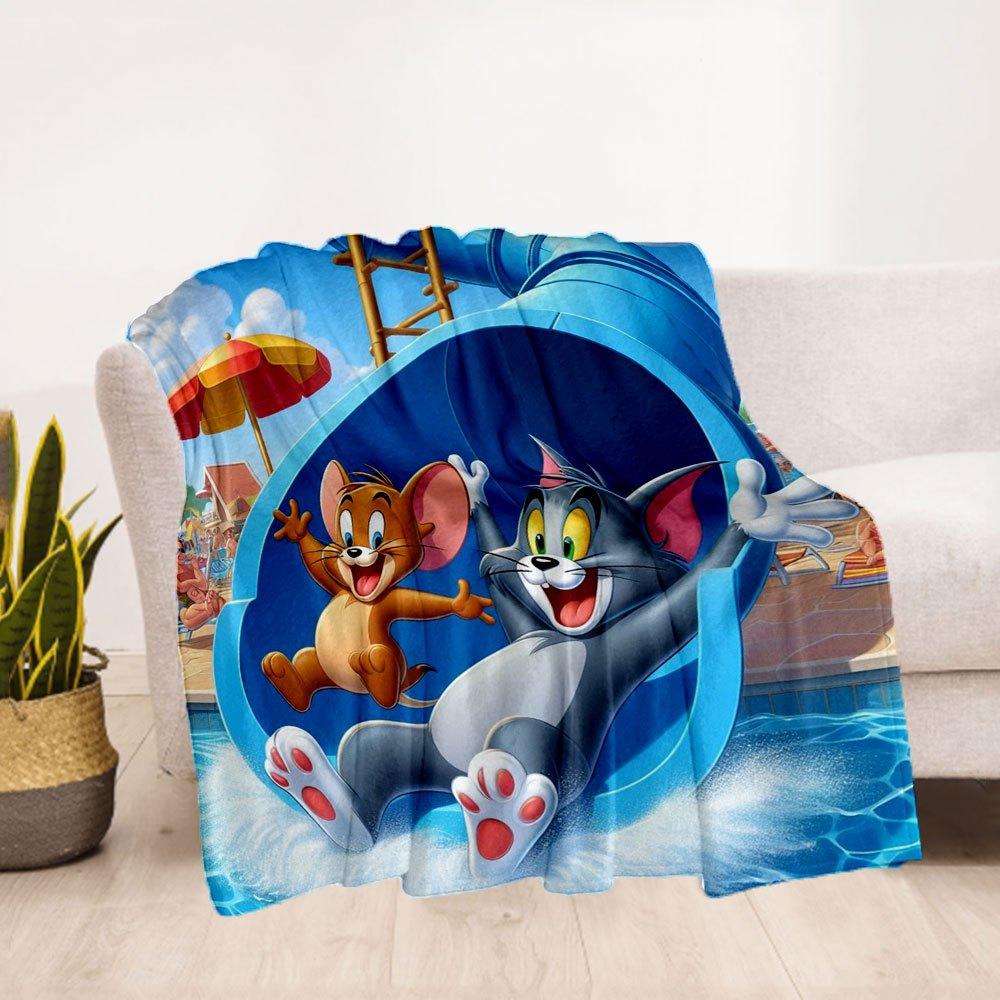 Tom & Jerry Wasserrutschen-Abenteuer Poster DruckDecke Flanell-Kuscheldecke für Sofa, Bett, Reisen, Camping, Büro