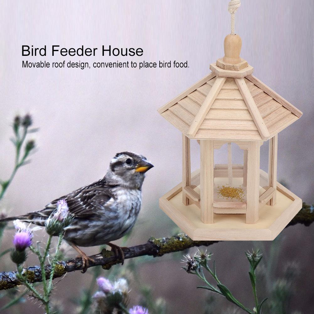 Outdoor Durable Wooden Plastic Hanging Transparent Bird Feeder House Food Case Pet Supplies