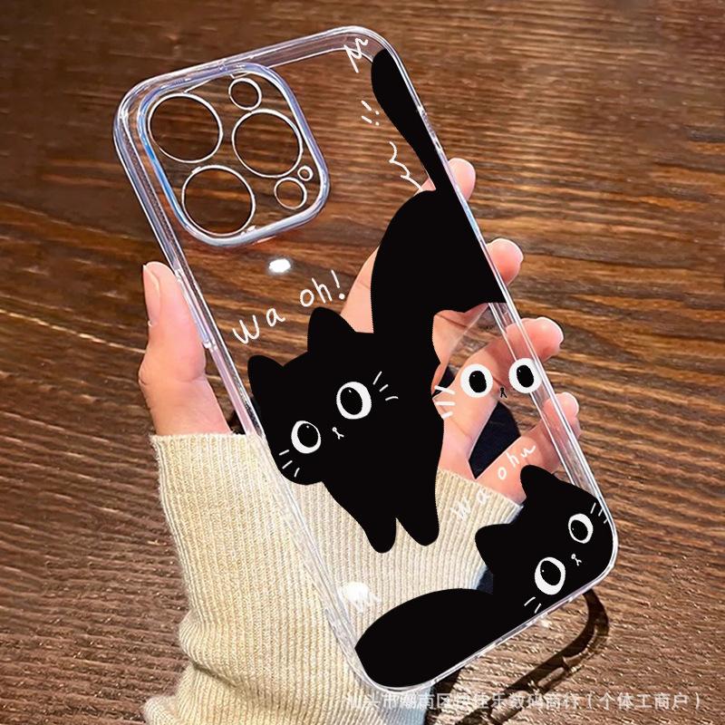 Fun Cat Compatible iPhone Protective Case: 15/16 iPhone, 11/12/13/14 Pro Max Transparent Phone Case