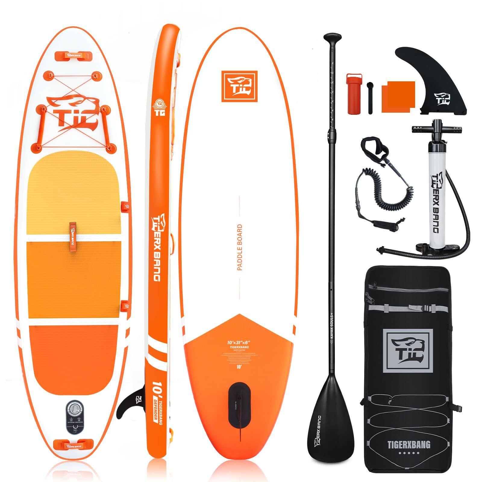 

TIGERXBANG Надувная доска для сапсерфинга SUP Длина 305см Ширина 80см Толщина 15см с Премиальным веслом для SUP-доски для Коллекции Defender Оранжевый