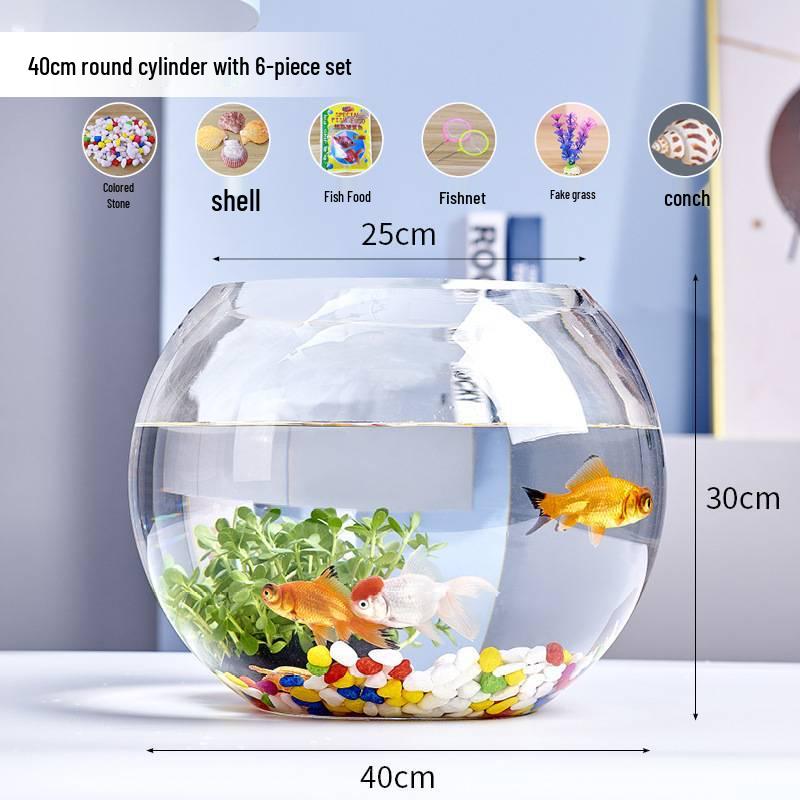 Jialei Dezhu Transparent Round Glass Fish Tank & Turtle Aquarium for Desktop Living Room