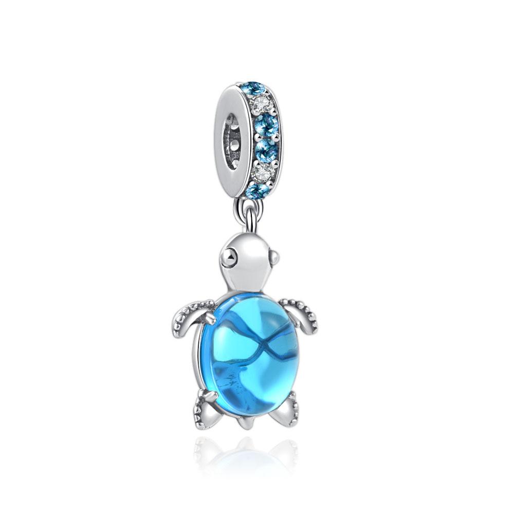 925 Silver Colorful Jewelry Women Murano Glass Pink And Blue Sea Turtle Dangle Charm Fit Bracelet Accessories