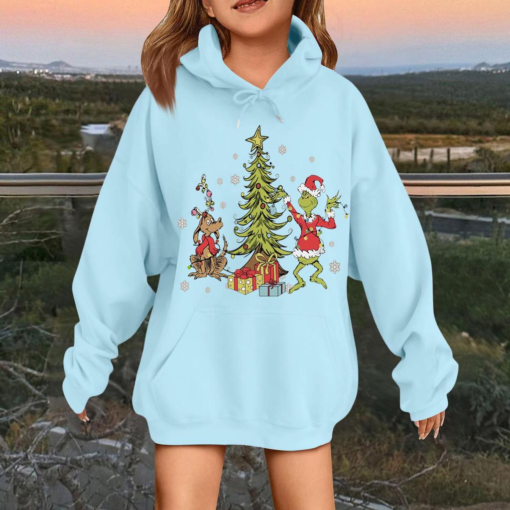 Children's Fashionable Casual Long-sleeved Loose Christmas Print Pullover Hooded Sweatshirt