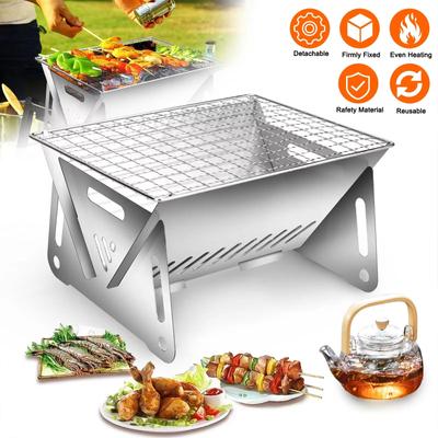 Stainless Steel BBQ Grill Portable Folding Heating Stoves Multifunction Camping Barbecue Grill Rack Net Firewood Stove